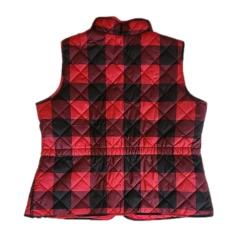 St Johns Bay Womens Quilted Puffer Vest XXL Red Black Buffalo Plaid Preppy Trad - Picture 3 of 13